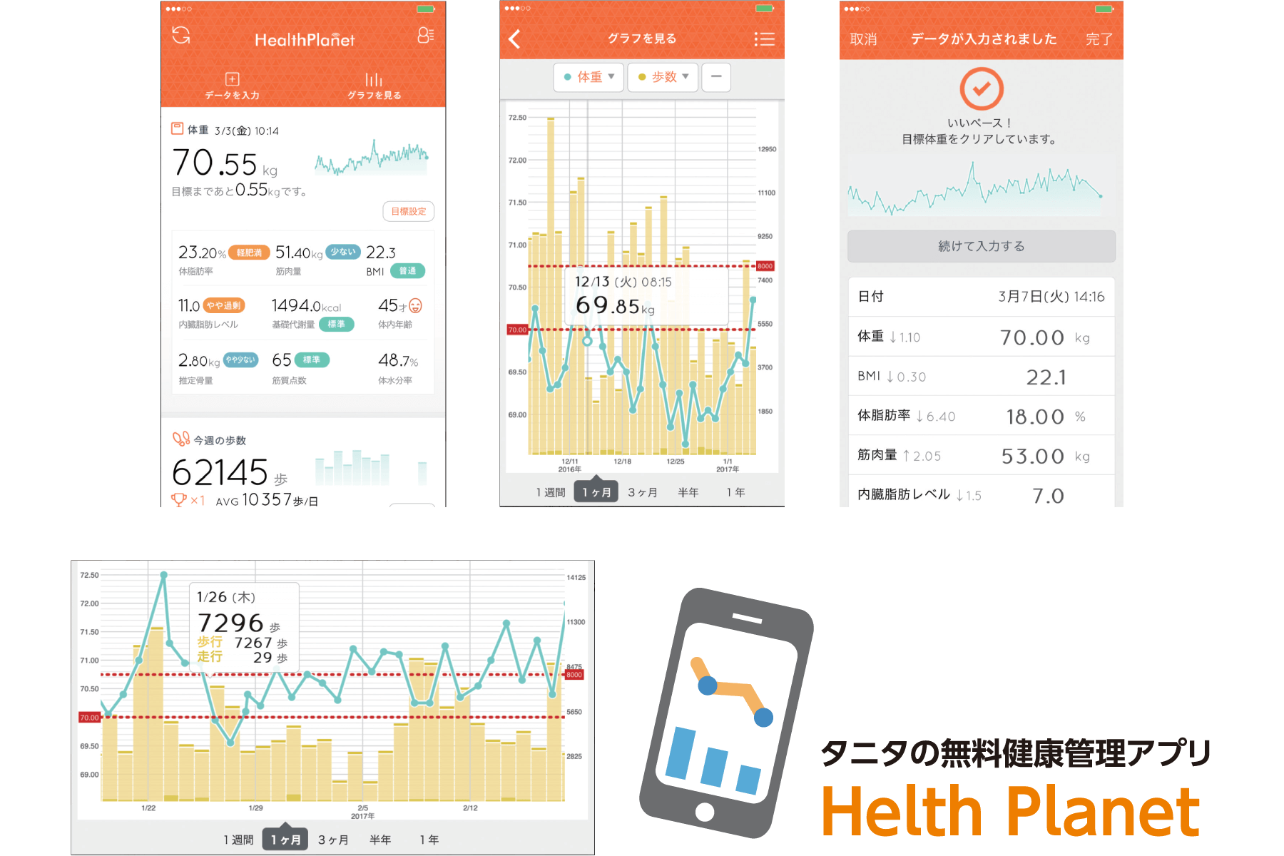 タニタの無料健康管理アプリ Helth Planet